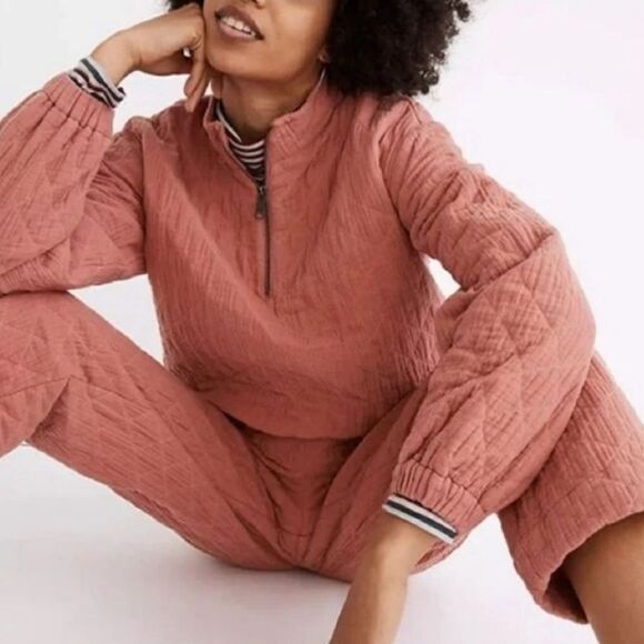 Madewell Sweaters - Madewell Rose Dust Diamond Jacquard Half Zip Pullover Size XS